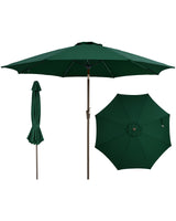 Garvee 10 ft Patio Table Umbrella, Outdoor Market Umbrella - Crank Open & Push-Button Tilt - Vented UV & Water-Resistant Polyester Canopy - 8-Rib Center Pole Frame - Dark Green - Green