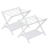 Garvee Folding Bamboo Luggage Rack with Storage Shelf, X-Frame Suitcase Stand - Nylon Straps, 110 lb Capacity, Space-Saving for Guest Room/Bedroom/Hotel - Set of 2 - White - White-2 Pack