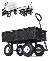 Garvee 400 lb Heavy-Duty Steel Garden Cart Wagon with Removable Mesh Sides - Converts to Flatbed - 10" Pneumatic All-Terrain Tires - 180° Swivel Handle - Black - Bunnings TC1840AR - Black