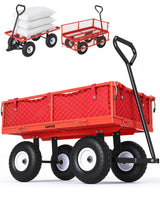 Garvee 400 lb Heavy-Duty Steel Garden Cart Wagon with Removable Mesh Sides, 10" All-Terrain Tires, 180° Swivel Pull Handle, Utility Yard Hauler - Red - Bunnings TC1840AR - Red