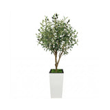 Garvee UV-Resistant Lifelike Artificial Olive Tree with Black Olives - Silk Leaves, Adjustable Offshoots, Indoor/Outdoor Floor Decor, White Tall Pot with River Rocks - 4FT, White Tall Pot - White
