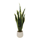 Garvee Realistic Artificial Tall Snake Plant – Faux Sansevieria Houseplant, UV Resistant, Air Purifying, 9:1 Yellow-Green Mottled Leaves, White P44-1 Pot 24P0059-2, Indoor Outdoor Décor - Green