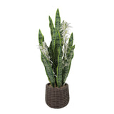 Garvee Realistic Artificial Tall Snake Plant – Faux Sansevieria Houseplant, UV Resistant, Air Purifying, Potted Décor for Home & Office – 7 Ratio Green Mottled Leaves, White P44-1 Pot 24P0611 - Green