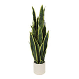 Garvee Realistic Artificial Tall Snake Plant – Faux Sansevieria Houseplant, UV Resistant, Air Purifying, Lifelike 5 Ratio Green Mottled Leaves, White Flower, Brown XH-1948 Pot 25P0109 - Green