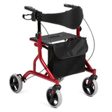 Garvee All Terrain Rollator Walker for Seniors – Collapsible Aluminum Mobility Aid, 8" Anti-Slip Rubber Wheels, Wide Adjustable Seat & Backrest, Dual Braking, Supports 330 lbs, Detachable Storage Bag – Red