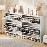 Garvee Space-Saving Narrow Shoe Cabinet with 2 Turnover-Down Drawers, Slim Hidden Entryway Shoe Organizer, Adjustable Shelf, Freestanding with Anti-Tip Kit, Water-Resistant Wood Finish - Vintage White - White
