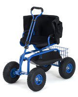 Garvee Rolling Garden Work Seat with Wheels, 400 lb Capacity, 360° Swivel Adjustable Seat, 10" Inflatable Tires, Extendable Steering Handle, Tool Tray and Basket, Double Steel Frame with Backrest and Armrests, Gentian Blue - Gentian Blue