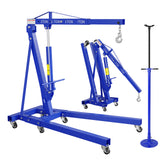 Garvee 2 Ton Folding Hydraulic Engine Hoist Shop Crane (Cherry Picker) Combo with 3/4 Ton Underhoist Support Stand - 4-Position Adjustable Boom - Heavy-Duty Steel, Casters - Blue - Blue
