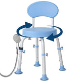 Garvee 360° Swivel Shower Chair for Elderly - 6-Height Adjustable Non-Slip Bath Seat with Backrest & Showerhead Holder - Compact Aluminum Bathroom Stool for Disabled, Pregnant, or Seniors - Blue - Blue