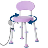 Garvee 360° Swivel Shower Chair for Elderly - Height Adjustable Non-Slip Bath Seat with Backrest & Showerhead Holder - Lightweight Aluminum, Stable Bathroom Safety Stool for Disabled or Pregnant - Purple - Purple