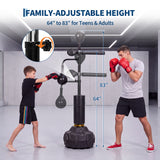 Garvee 3-in-1 Freestanding Boxing Bar Reactive Bag - Height Adjustable Standing Punching Bag Trainer with 2 Speed Balls & 360° Swivel Bar, Heavy-Duty Base for Adult MMA & Kickboxing, Black