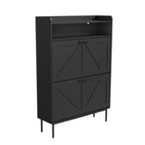 Garvee Slim Shoe Cabinet with 7 Invert Drawers, Narrow Vertical Shoe Storage Organizer for Entryway/Closet, Space-Saving Freestanding Invert-Down Shoe Rack Cabinet - Black - Black