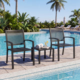 Garvee Stackable Metal Patio Bistro Set, Table + 2 Dining Chairs with Armrests, Rust-Resistant Steel, Space-Saving for Balcony/Deck/Backyard - Color: Black - Black