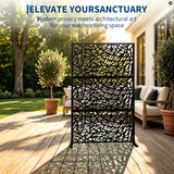 Garvee Freestanding Metal Outdoor Privacy Screen Panel with Stand, 72 x 47 in Laser-Cut Decorative Fence Divider, UV-Protected Weather & Rust Resistant for Patio, Backyard & Balcony - Color: ZY-002 Black Line