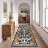 Garvee 2.5' × 8' Vintage Persian Runner Rug, Machine Washable Non-Slip Low-Pile Distressed Floral Rug for Hallway, Kitchen & Entryway, Tangerine Blue