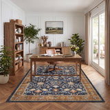 Garvee 5' × 7' Vintage Persian Area Rug, Machine Washable Non-Slip Low-Pile Distressed Floral Rug for Living Room & Bedroom, Tangerine Blue