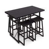 Garvee Industrial Black PVC Dining Table Set for 4 with Tuck-Under Stools – Modern Space-Saving Bar Table for Small Spaces, PVC Black
