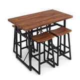 Garvee Industrial Walnut PVC Dining Table Set for 4 with Tuck-Under Stools – Modern Farmhouse Kitchen Table for Small Apartments, PVC Walnut