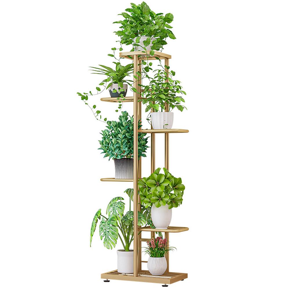 Garvee Plant Stand Indoor 6 Tier 7 Potted Flower Pot Holder Heavy Duty Metal for Patio Garden Balcony Living Room Black, Gold