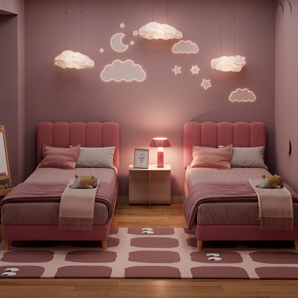 Garvee Twin XL Bed Frame Boucle Upholstered Platform Bed Wave Headboard Kids Girls Light Pink