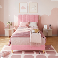 Garvee Twin XL Bed Frame Boucle Upholstered Platform Bed Wave Headboard Kids Girls Light Pink