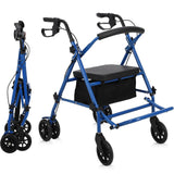 Garvee 2-in-1 Rollator Walker & Transport Wheelchair | 300lbs Capacity | Adjustable Height Mobility Aid for Seniors with Padded Seat & Foldable Footrest, Blue - 6" Wheels