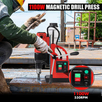 Garvee Mag Drill Press 1100W Portable Magnetic Drill Press with 11Pcs Drill Bits for Industrial and Home Improvement Metal Surface Drilling 1.6" Diameter 550 RPM