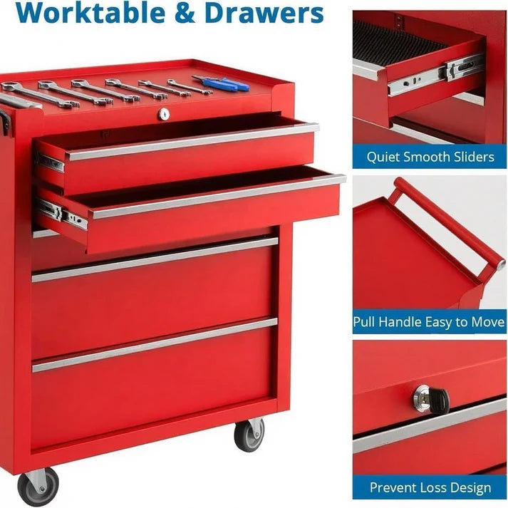 Garvee 5-Drawer Rolling Tool Chest with Keyed Locking System and Drawer Liners for Garage Warehouse Repair Shop, Durable Cold-Rolled Steel, Black