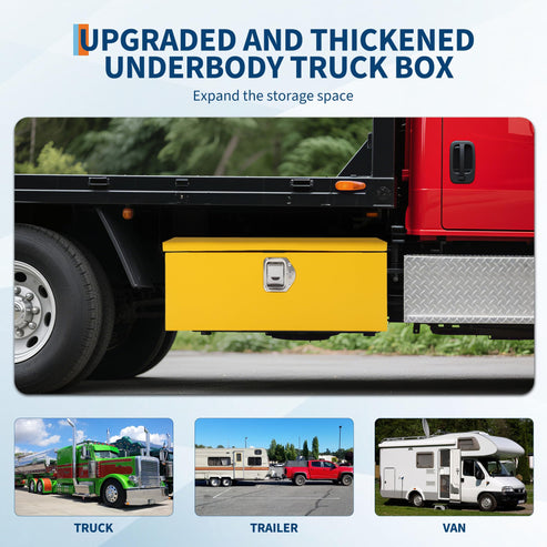 Garvee 48 Inch Steel Truck Bed Tool Box - Diamond Plate Design with Side Handles and Locking Keys, Compact Storage for Pickup Trucks, RVs, and Trailers, Yellow