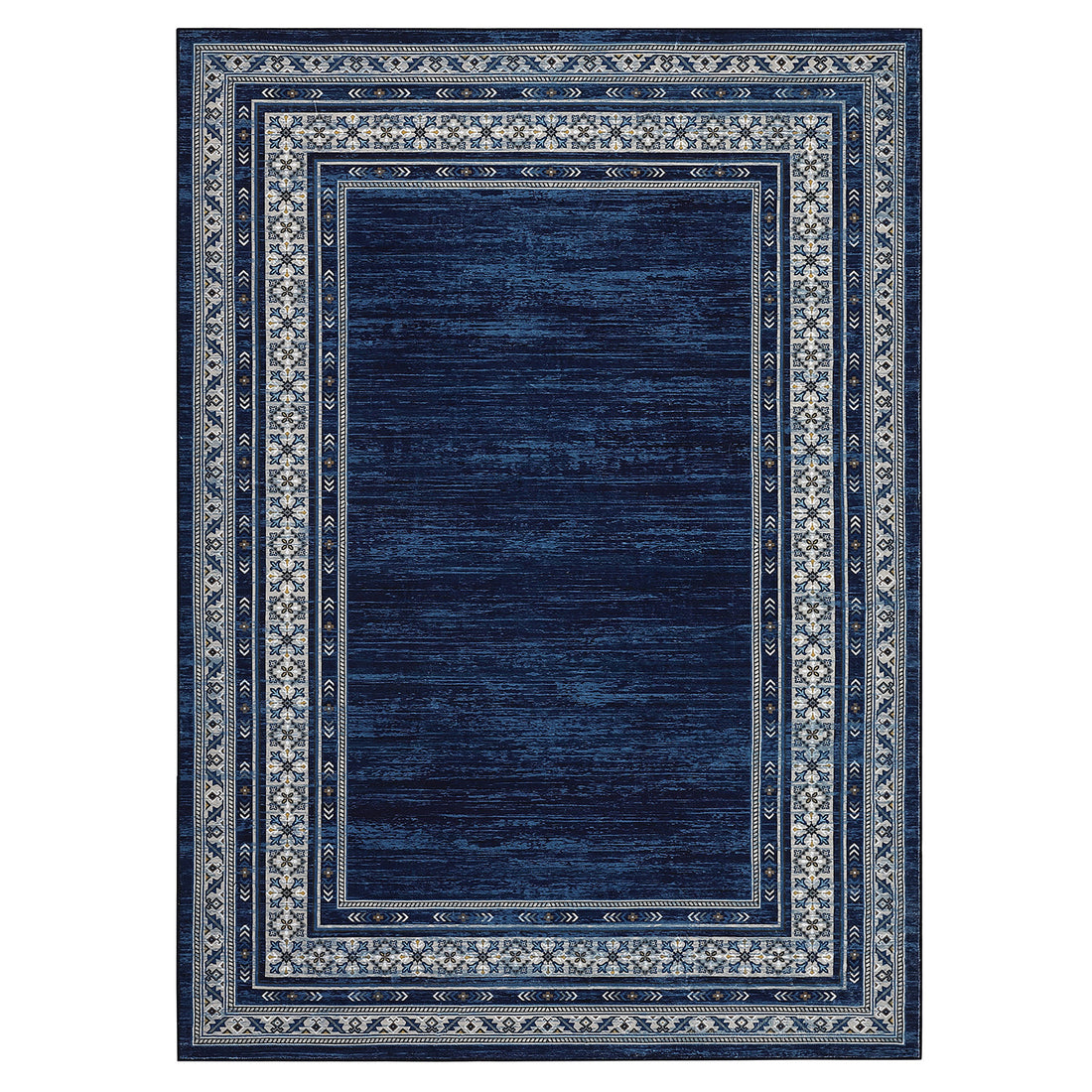 Garvee 9x12 ft Area Rug, Blue Geometric Washable Low Pile Polyester Carpet, Modern Bordered Design with Stain Resistant Surface and Non Slip TPR Backing for Living Room, Bedroom, Dining Room, Nursery and Office