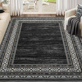 Garvee Dark Gray Washable Bordered Area Rug 5' × 7', Non Slip Low Pile Non Shedding Rug, Modern Distressed Geometric Rug for Living Room Dining Room Bedroom