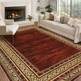 Garvee Red Washable Bordered Area Rug 5' × 7', Non Slip Low Pile Non Shedding Rug, Modern Distressed Geometric Rug for Living Room Dining Room Bedroom
