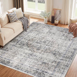 Garvee Large Vintage Area Rug 9 x 12 Oriental Distressed Living Room Rug with Non-Slip Backing, Soft Low Pile Indoor Mat, Washable Traditional Floor Cover for Dining Room, Office