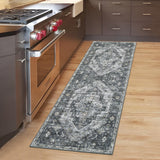 Garvee Hallway Runner Rugs 2x6 Vintage Printed Runner Carpet, Machine Washable Oriental Accent Carpet with Non-slip Backing, Non Shedding Low Pile Faux Wool Rug for Entryway, Laundry, Gray