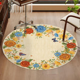 Garvee Floral Washable Round Rugs 4ft Non-Slip Soft Circle Rug Ultra-Thin Small Circle Carpet Non-Shedding Modern Circular Rugs for Entryway Kitchen Bedroom Nursery Bathroom, Yellow