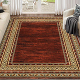 Garvee Bordered Red 10x13 Ultra Large Thin Rug, Modern Distressed Geometric Bordered Floor Carpet, Soft Washable Rug, Anti Skid Low Pile Non Shedding Rug for Bedroom, Living Room