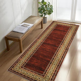 Garvee Red Washable Bordered Runner Rug 2' × 6', Non Slip Low Pile Stain Resistant Rug for Kitchen, Hallway, Entryway, Laundry Room