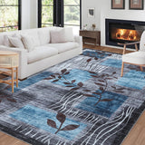 Garvee Modern Floral Blue/Grey 9x12 Area Rugs for Living Room, Soft Washable Rugs, Large Rugs for Bedroom, Dining Room or Home Office, Non-Slip Backing, Stain Resistant Home Decor Rug