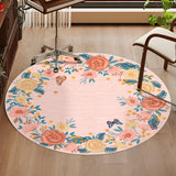 Garvee Floral Washable Round Rugs 4ft Non-Slip Soft Circle Rug Ultra-Thin Small Circle Carpet Non-Shedding Modern Circular Rugs for Entryway Kitchen Bedroom Nursery Bathroom, Pink