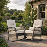 Garvee All-Weather Wicker Patio Rocking Chairs Set of 2 with Thick Cushions, Hand-Woven Rattan High-Back Rocker Armchairs, Rustproof Steel Frame for Porch, Poolside & Backyard - Brown Rattan + Beige Cushions + Set of Two Chairs