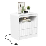 Garvee Fluted Nightstand with Charging Station, 2 Drawers, USB & Type-c, White
