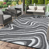 Garvee Waterproof Outdoor Rug for Camping 5x8 Modern Outdoor Patio Rug, Plastic Straw RV Rugs for Outside Neutral Striped Reversible UV Resistant Mats for Picnic Backyard Deck Balcony, Black Grey - Black/Gray/White