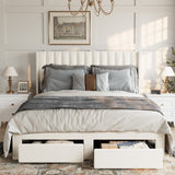 Garvee Full Size Bed Frame, Velvet Upholstered Bed Frame with Wingback Headboard, 2 Storage Drawers, No Box Spring Needed, White