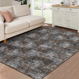 Garvee 4' x 6' Distressed Abstract Area Rug, Brown & Charcoal Washable Stain-Resistant Soft Pearl Velvet Low-Pile Non-Slip Rug for Bedroom, Entryway & Home Office