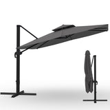 Garvee 10x10 ft Square Cantilever Patio Umbrella, Gray Oxford Fabric Double Top Canopy, 360° Rotating Offset Shade with 3 Height Settings, 8 Reinforced Ribs for Deck, Poolside, Patio Dining and Backyard, Base Not Included - Gray