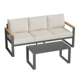 Garvee 2-Piece Aluminum Patio Conversation Set, 3-Seat Outdoor Sofa and Coffee Table, Beige Cushioned Seating, Powder-Coated Rust-Resistant Frame, Thick Washable Cushions for Patio, Deck, Garden, Balcony and Poolside - Beige
