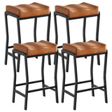 Garvee Modern Counter Height Bar Stools Set of 4, 26" Saddle Seat with Thick Padded Faux Leather Cushion, Sturdy Metal Frame w/ Footrest - Black Steel Frame, Brown PU Seat