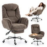 Garvee Criss Cross Ergonomic Dining Chair - Adjustable Backrest, Reversible Armrests, Hidden Footrest, Wheels, Big and Tall Executive Recliner - Snowflake Fleece Coffee Color