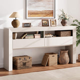 Garvee Farmhouse Style - 63" Console Table with 2 Drawers & Open Shelves - Narrow Entryway Sofa Table for Living Room, Hallway, Foyer - Wooden Accent Furniture - Coarse Cloth Grain PS182010 - Light Plaid Oak