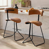 Garvee Bar Stools Set of 2,Modern Counter Height Bar Stools with Backrest & Footrest,Industrial Bar Chairs with PU Leather Cushion for Kitchen, Dining Room, Bar, Cafe,Brown